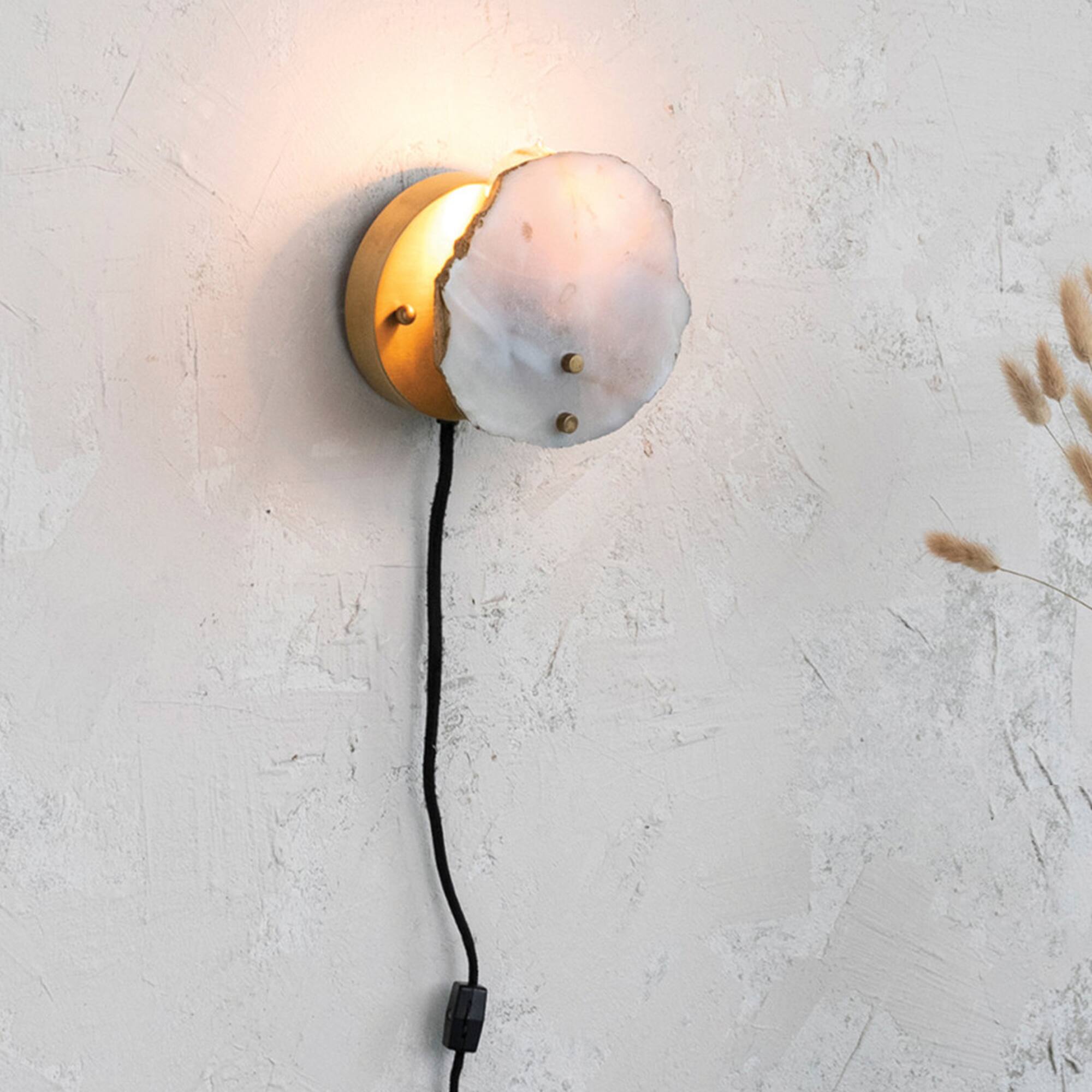 Hello Honey® 6" Natural & Brass Finish Agate & Metal Wall Lamp